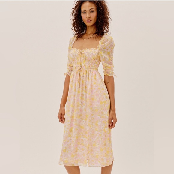 For Love And Lemons Dresses & Skirts - For Love and Lemons Eden Pink Floral Puff Sleeve Midi Dress